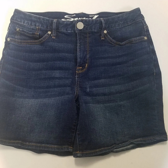 Seven 7 Denim Shorts Sz 8 Embroidered Back Pockets Dark Rinse - Picture 2 of 7